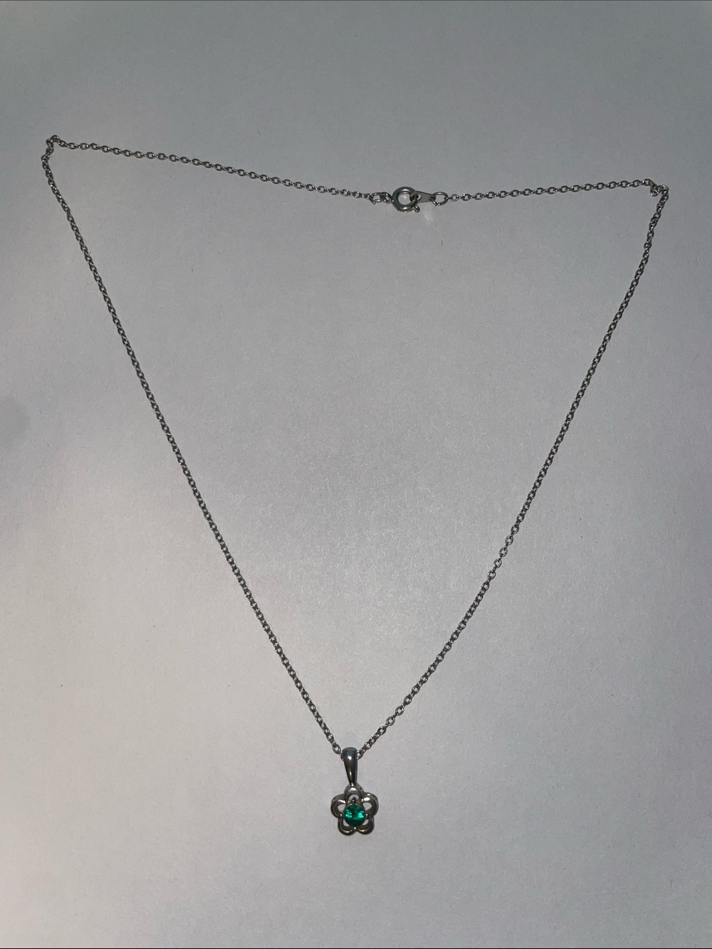 Silver Green Flower Pendant Necklace